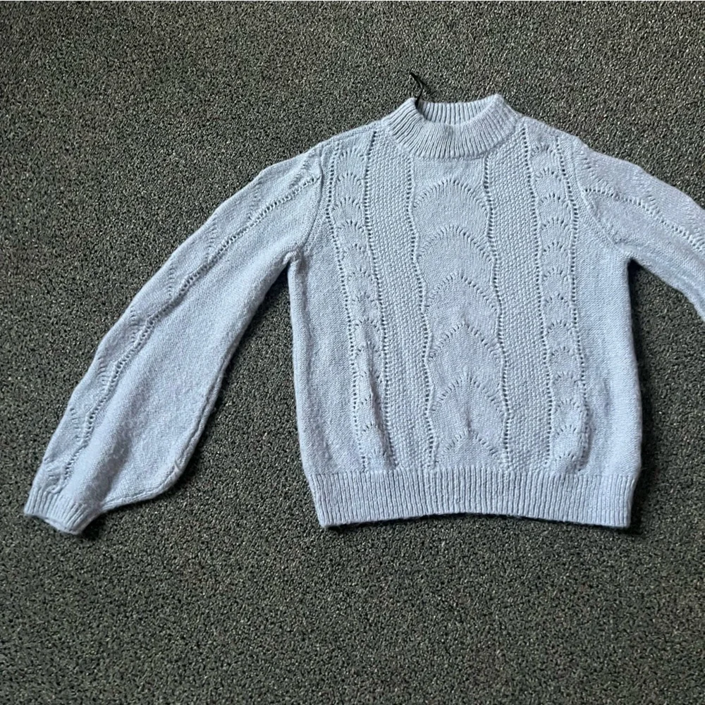 H&M Baby Blue Pastel Mockneck Baggy Sleeve Hole Knit Acrylic Mohair Wool Sweater